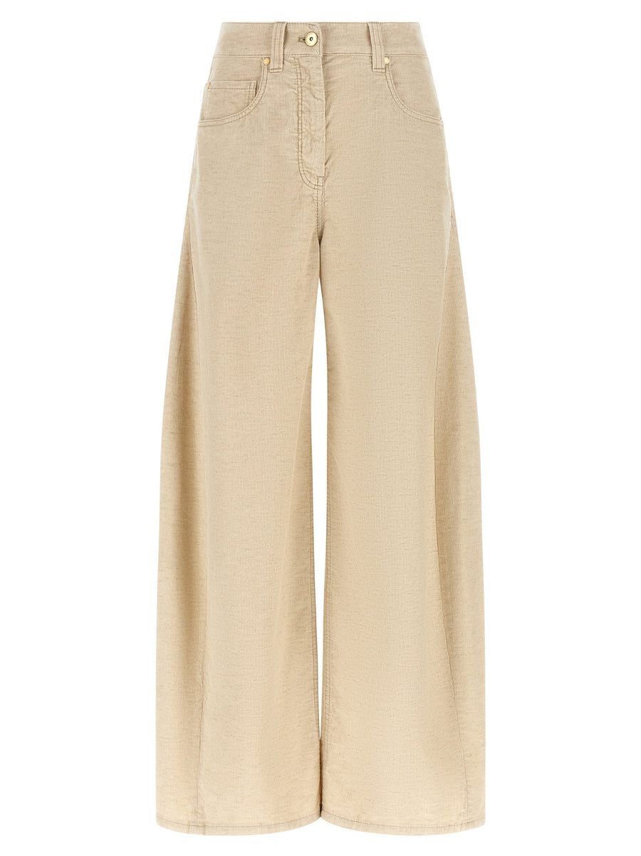 Brunello Cucinelli Cotton-Linen Corduroy Trousers — Beige