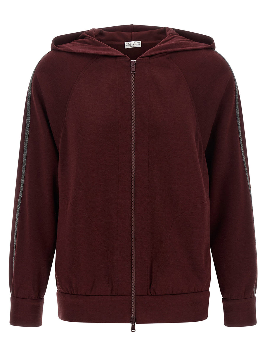 Brunello Cucinelli Raglan Cotton-Blend Hoodie — Burgundy