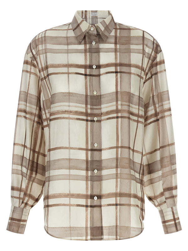 كارديان Brunello Cucinelli حرير قميص — بيج