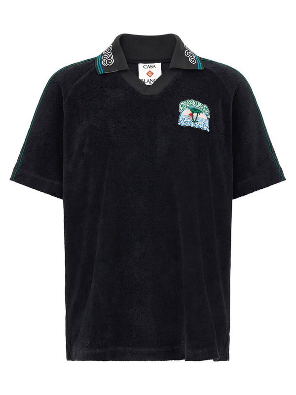 Casablanca Towelling Raglan Polo Polo Shirt — Black