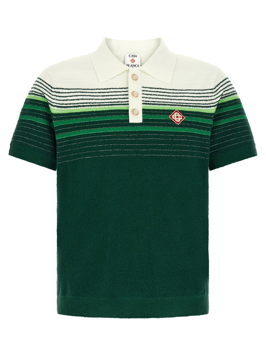 Casablanca Bouclé Striped Polo Shirt — Green