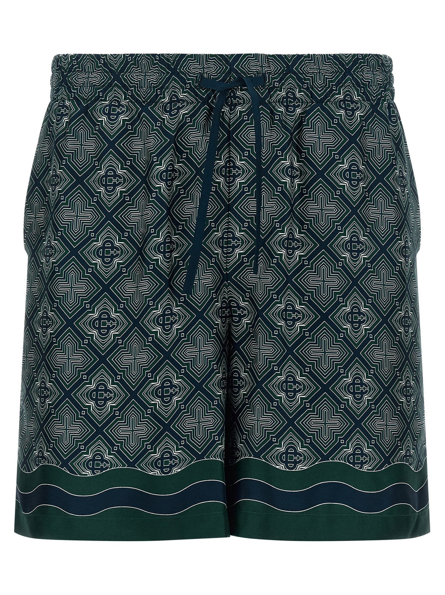 Casablanca Radiating Monogram Silk Twill Bermuda Shorts — Green
