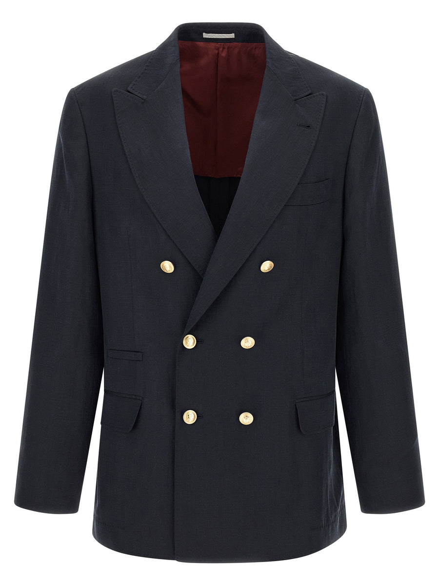 Brunello Cucinelli Silk Twill and Linen Délavé Blazer — Navy