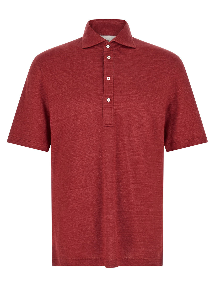 Brunello Cucinelli Linen-Cotton Jersey Mélange Polo — Red
