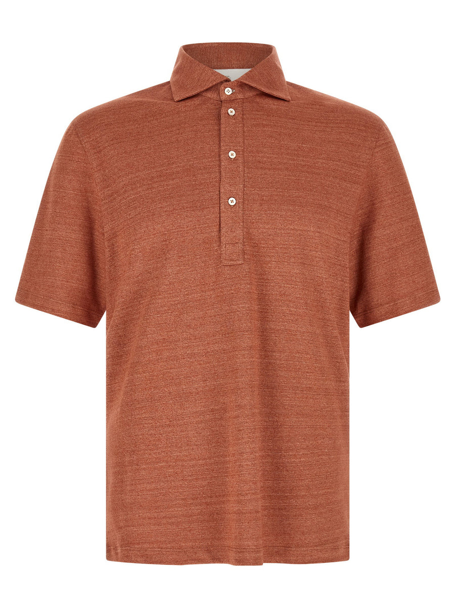 Brunello Cucinelli Linen-Cotton Jersey Mélange Polo — Rust