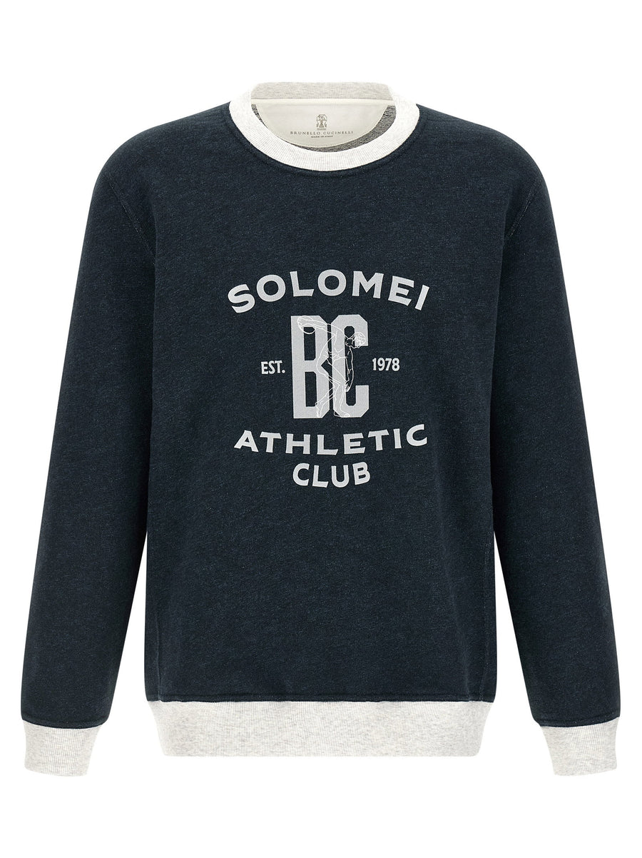 Brunello Cucinelli Logo-Print Cotton-Linen Sweatshirt — Navy