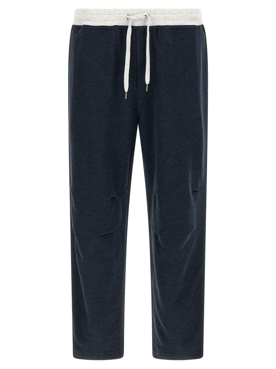 Brunello Cucinelli Mélange Gauze Cotton and Linen Blend Joggers — Navy