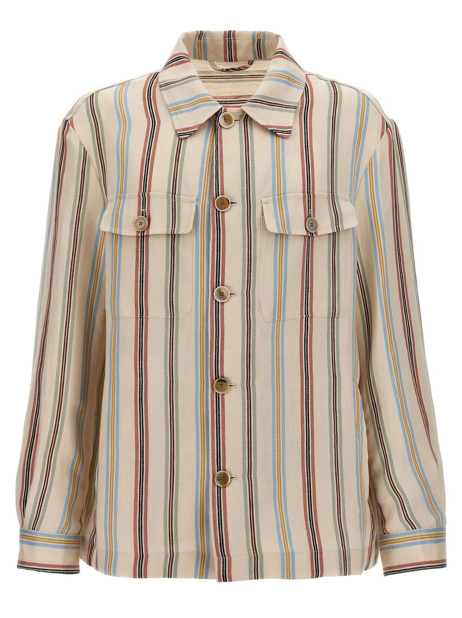 Etro Striped Linen Overshirt — Beige