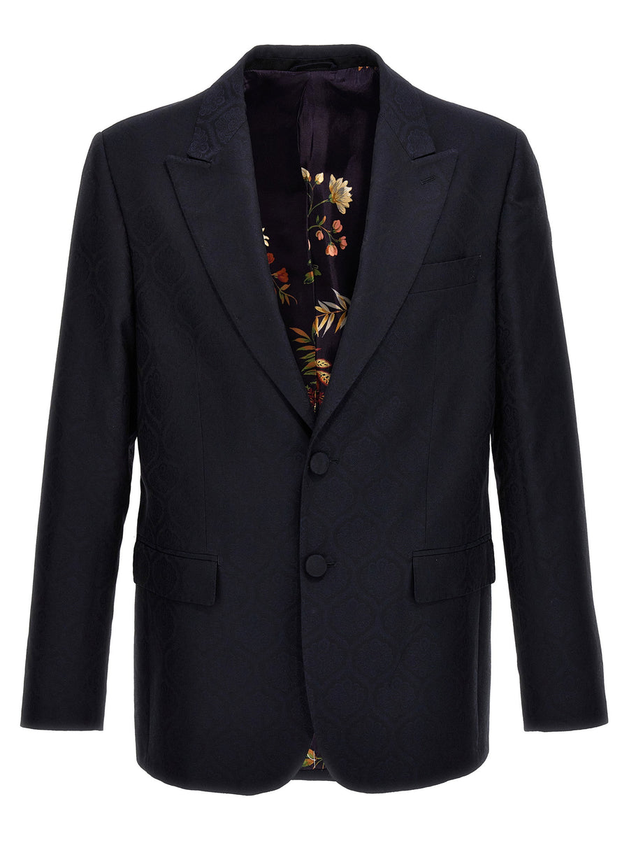 Etro Jacquard Cotton-Wool Blazer — Black
