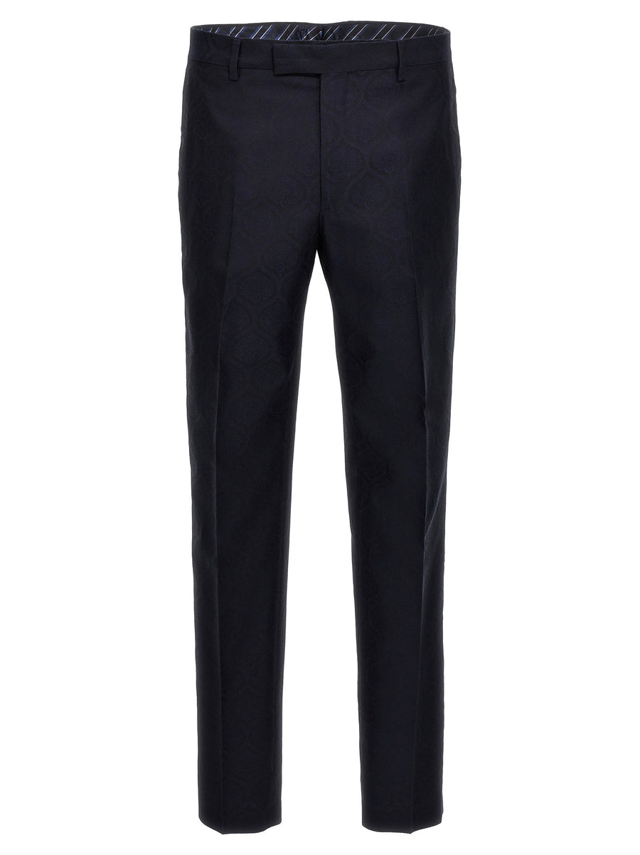 Etro Jacquard Cotton-Wool Trousers — Black