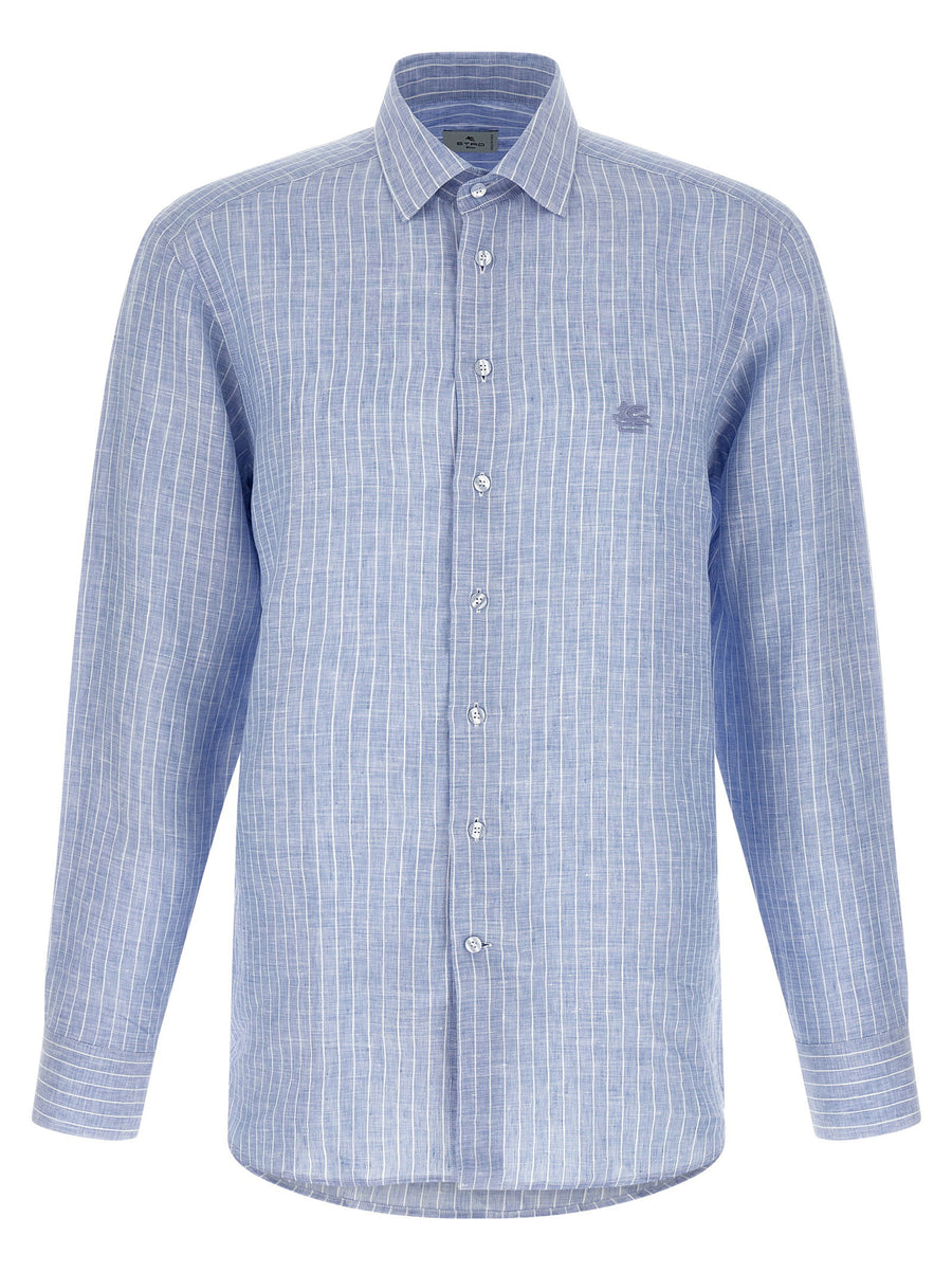 Etro Striped Linen Shirt — Blue