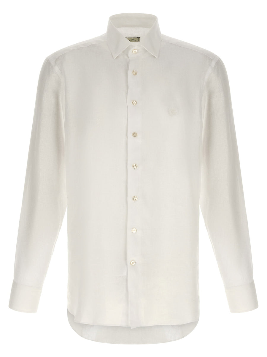 Etro Linen with Tonal Pegaso Logo Shirt — White
