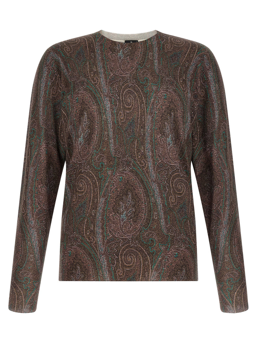 Etro Paisley-Stamped Silk-Cashmere Sweater — Brown