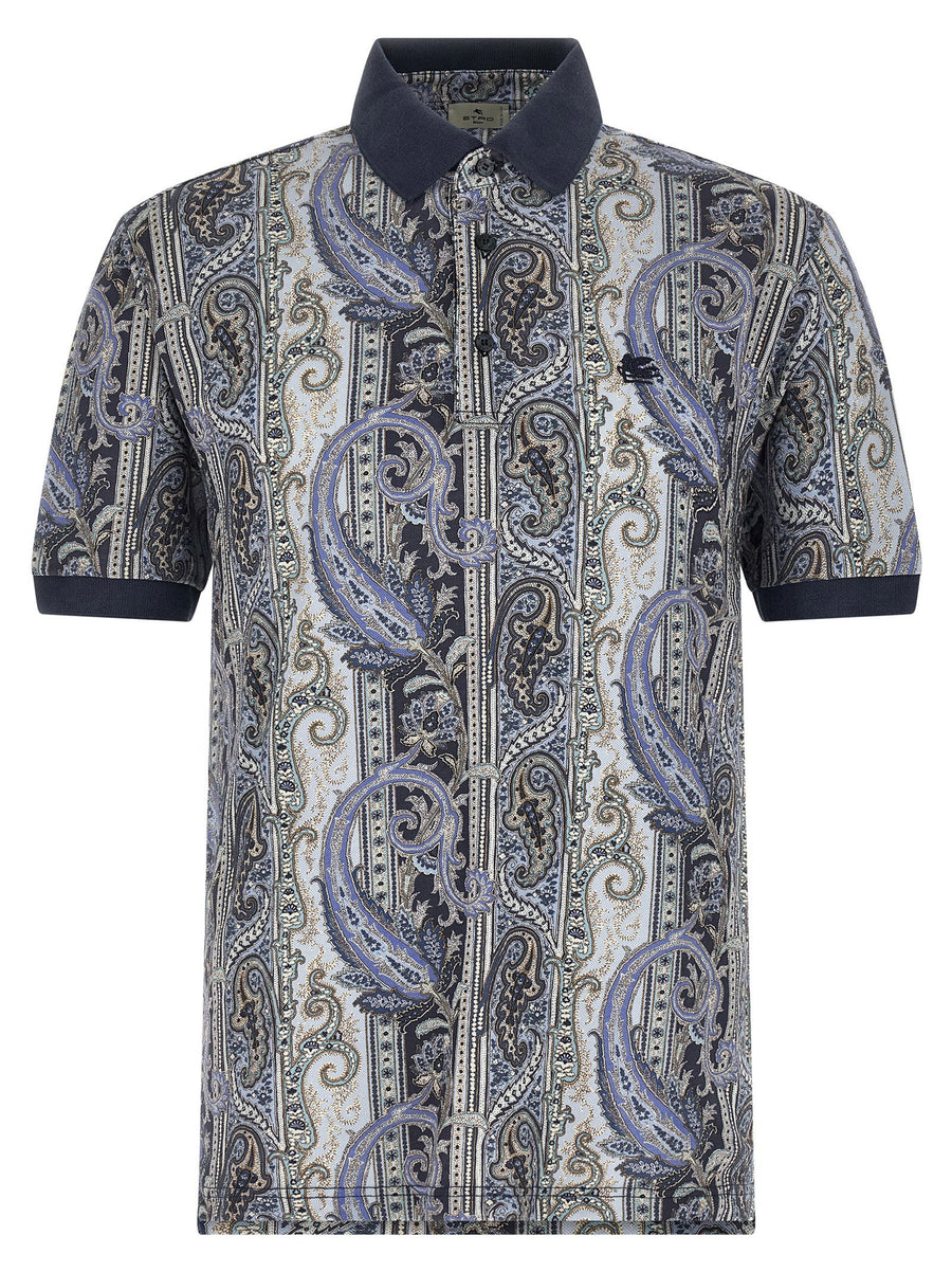 Etro Arnica Paisley Polo Shirt — navy