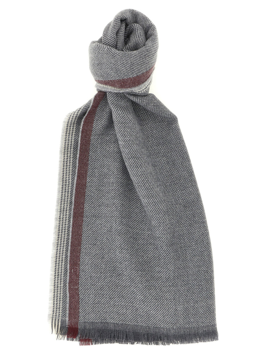 Brunello Cucinelli Diagonal Wool and Cashmere Scarf — Grey