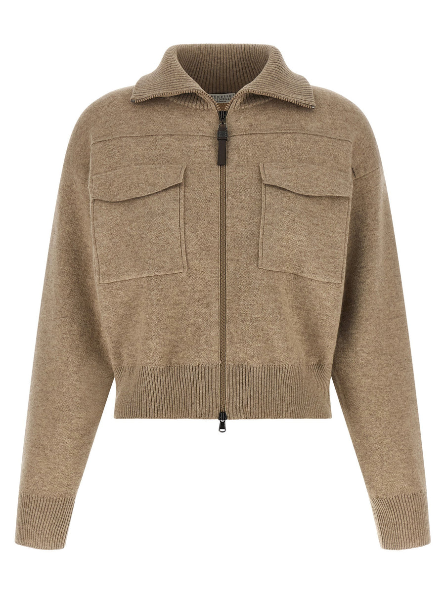 Brunello Cucinelli Wool Crop Cardigan — Beige