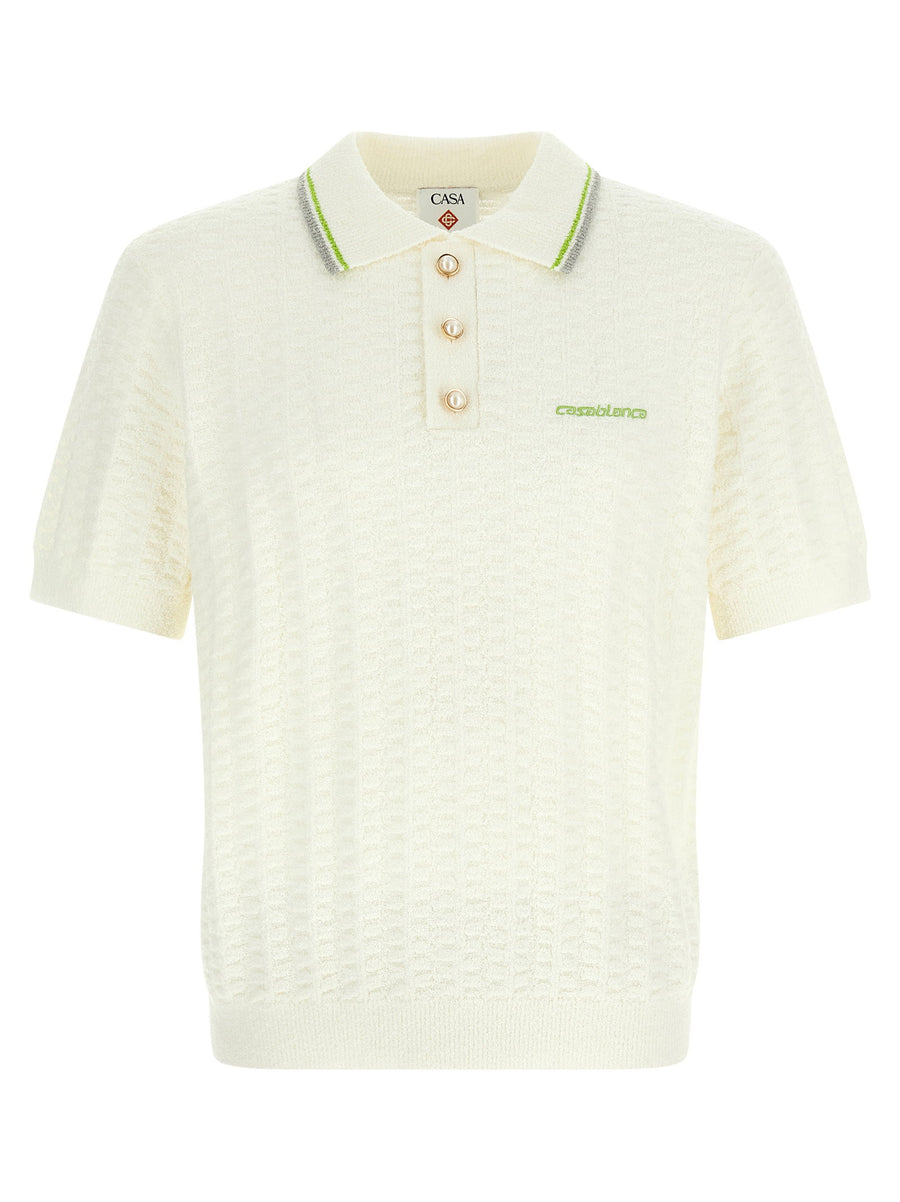 Casablanca Tennis Bouclé Polo — Cream
