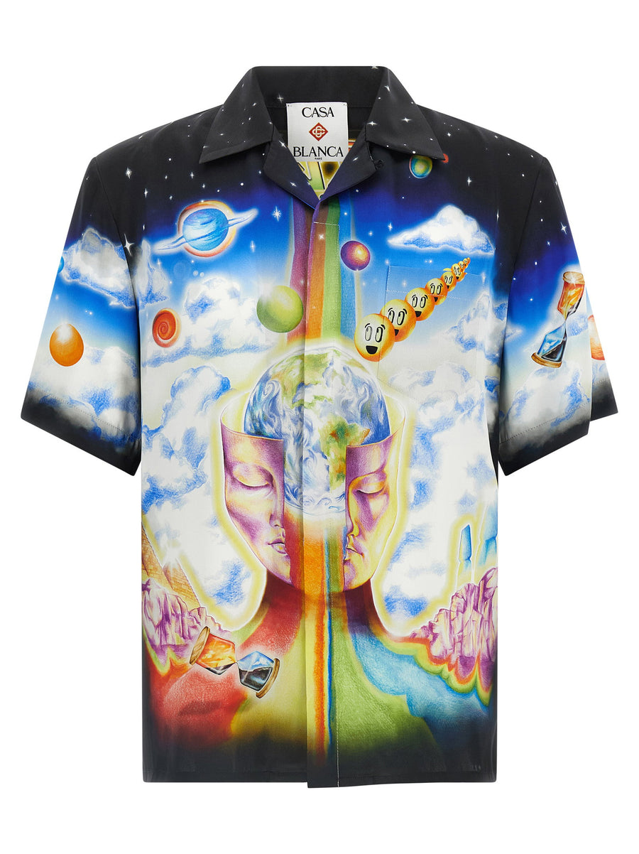 Casablanca Cosmic Print Silk Twill Shirt — Black