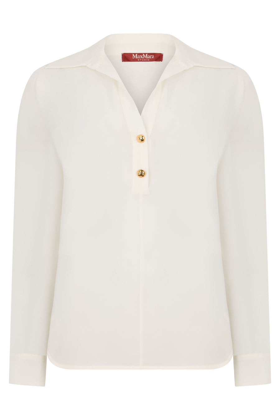 Polo Top Long-Sleeve Silk White Tops
