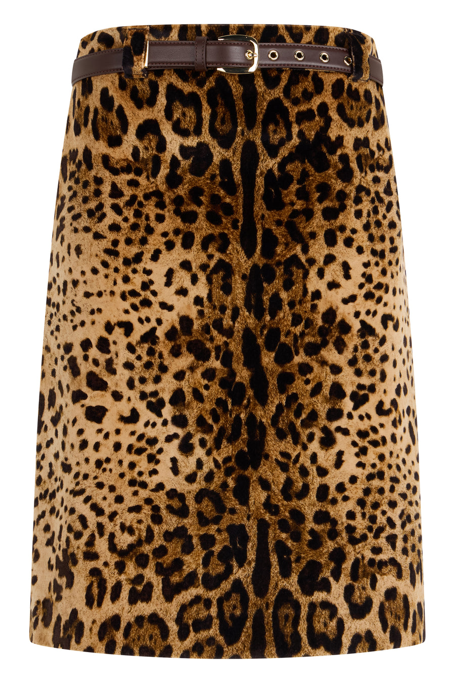 Skirt Falange Leopard-Print Belted Brown Cotton