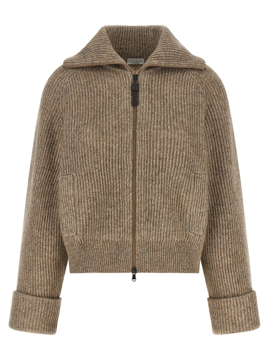 Brunello Cucinelli Cashmere and Vicuña Knit Cardigan — Beige