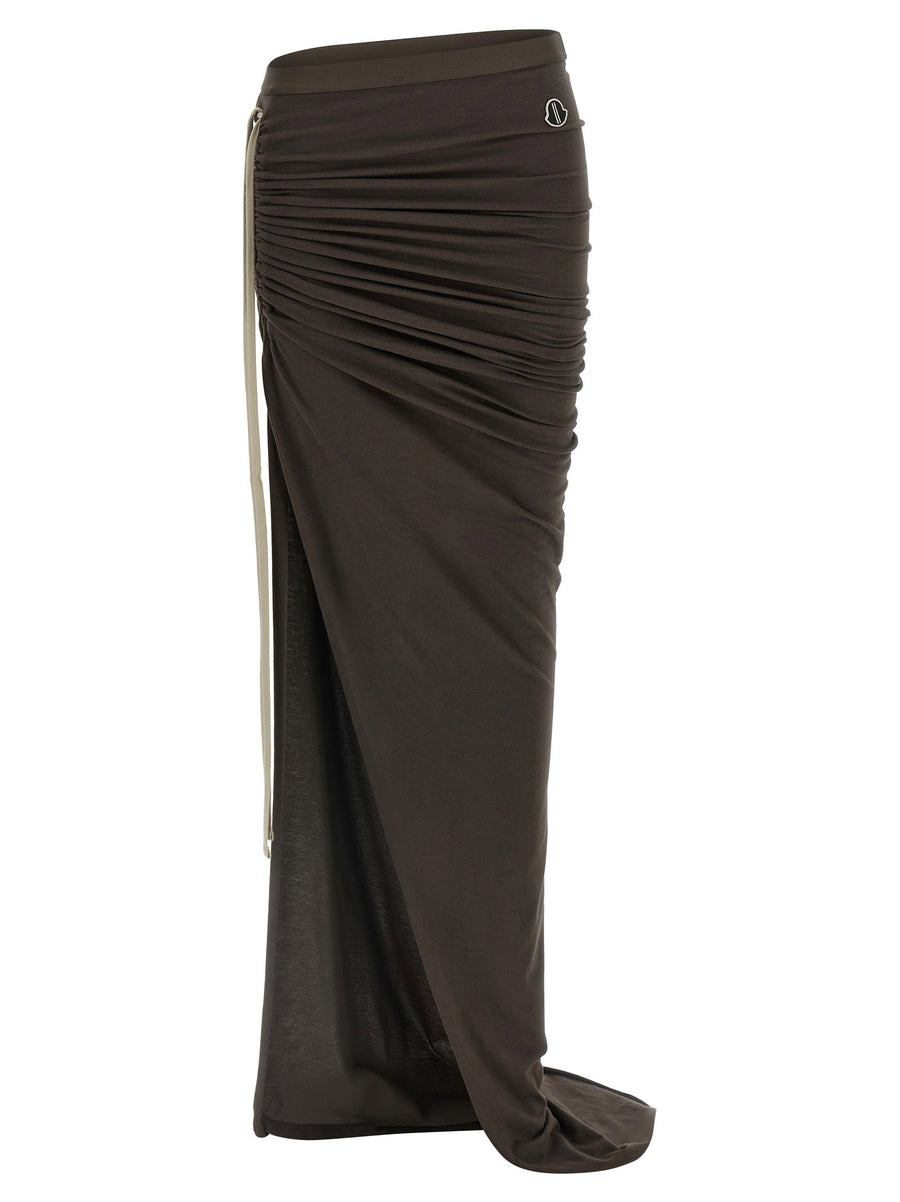 Rick Owens Drawstring Cotton Jersey Skirt — Black