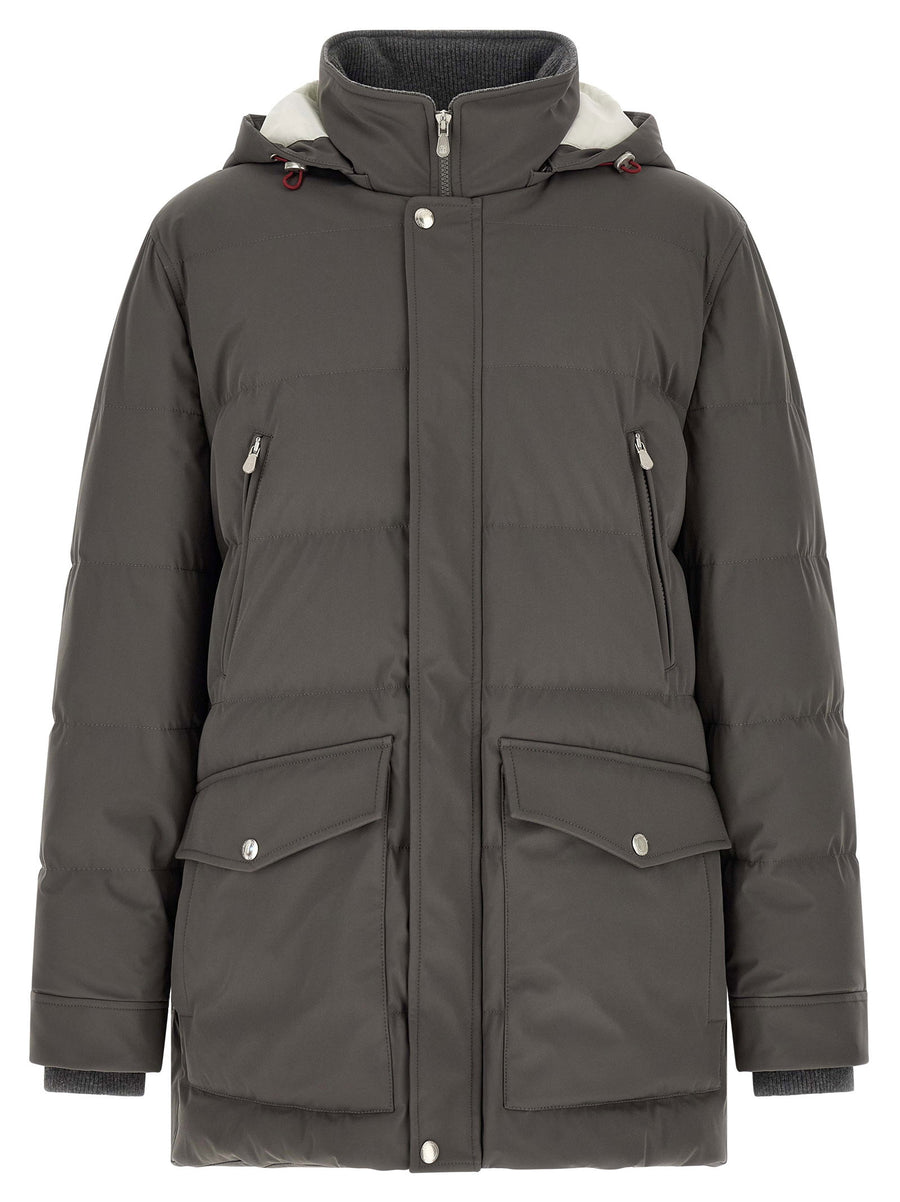 Brunello Cucinelli Goose Feather Quilted Parka — Gray