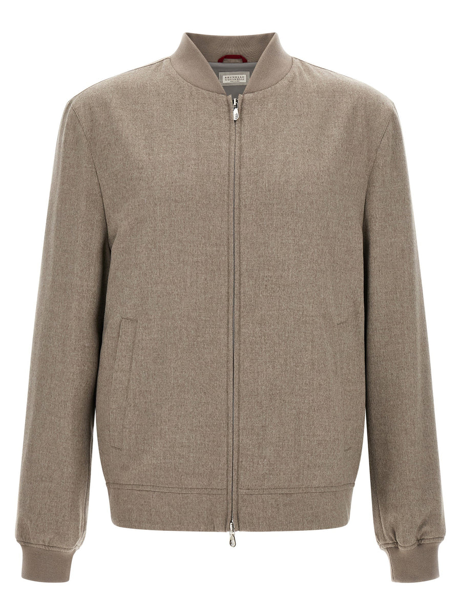 Brunello Cucinelli Cashmere Bomber Jacket — Beige