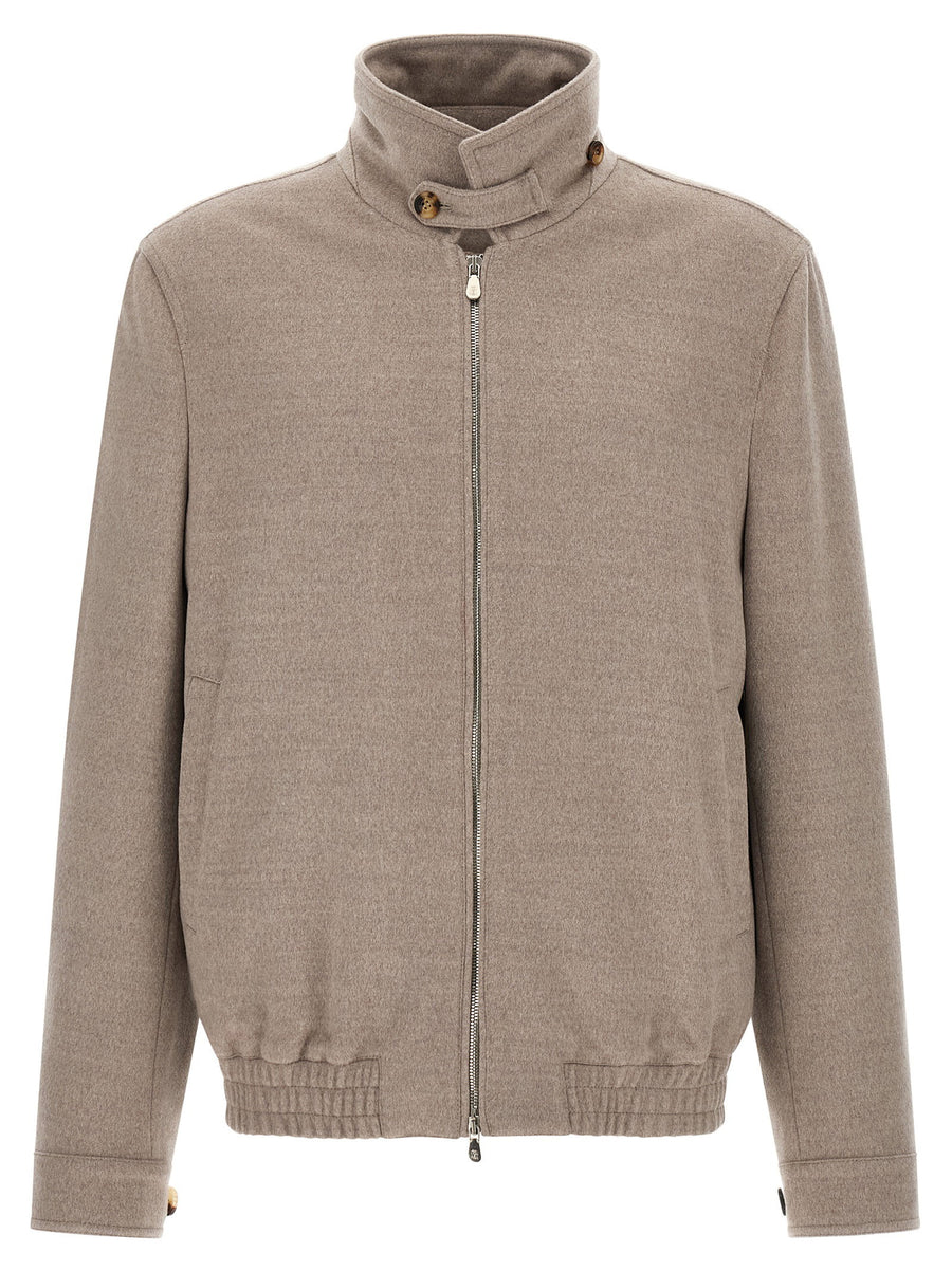 Brunello Cucinelli Virgin Wool Bomber Jacket — Beige