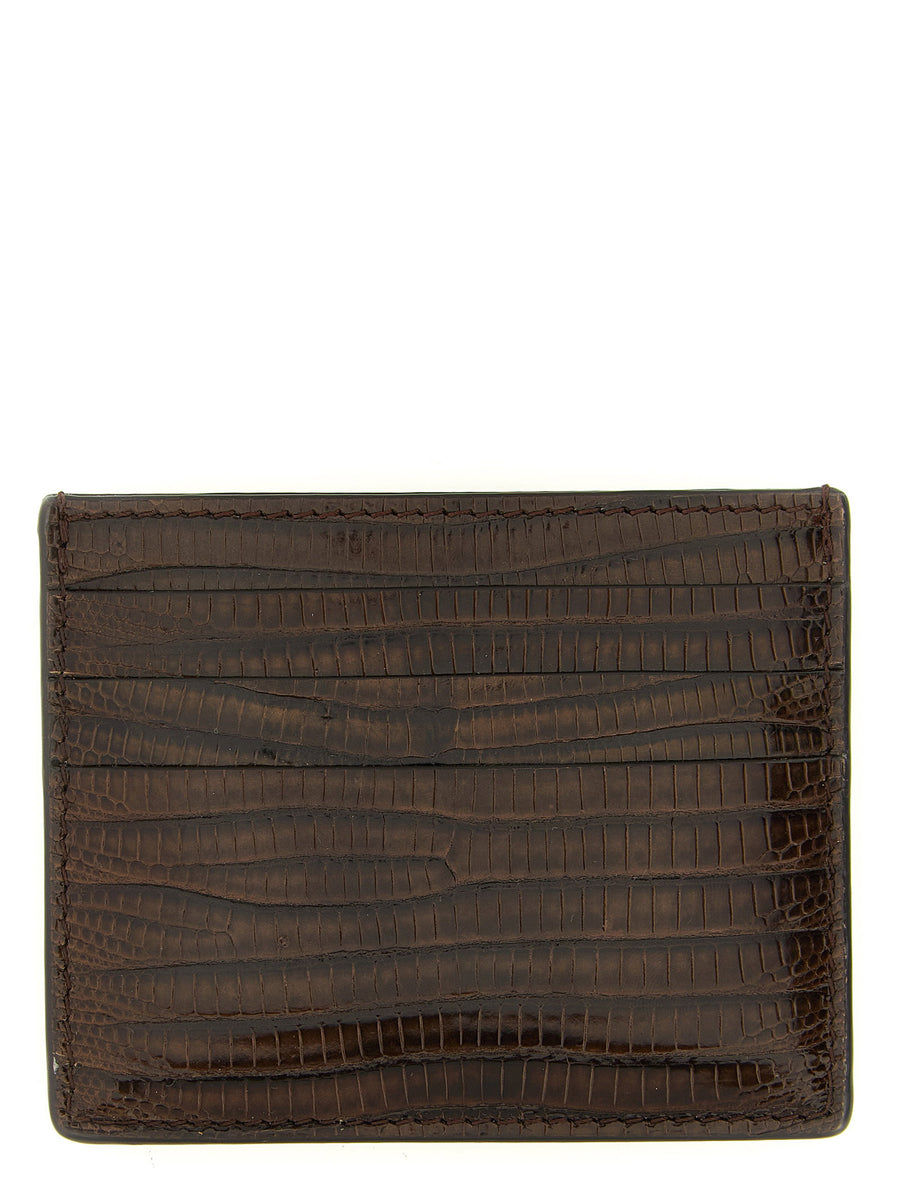 Brunello Cucinelli Argentine Tegu Leather Card Case — Brown