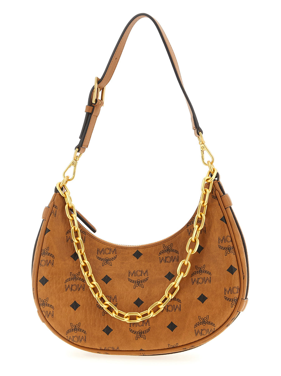 Mcm Aren Crescent Shoulder Bag — Tan