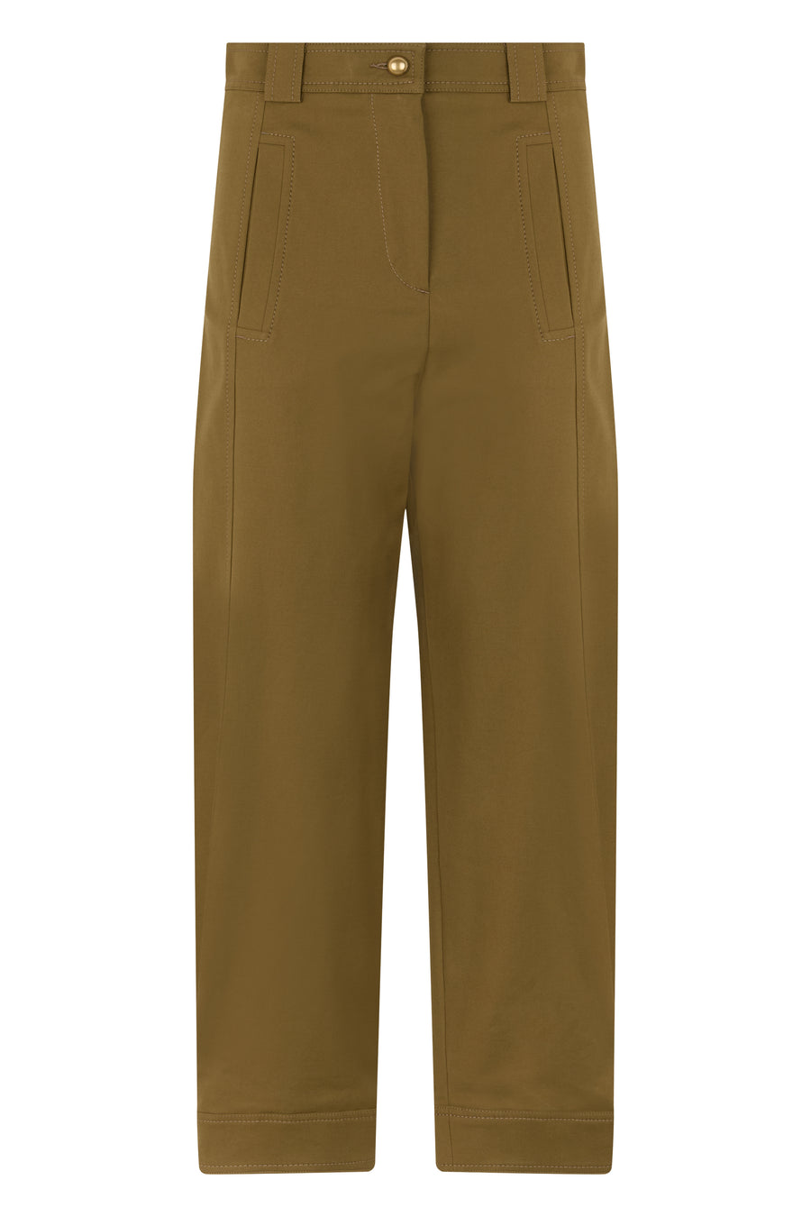 Trousers High-Waist Straight Khaki Cotton