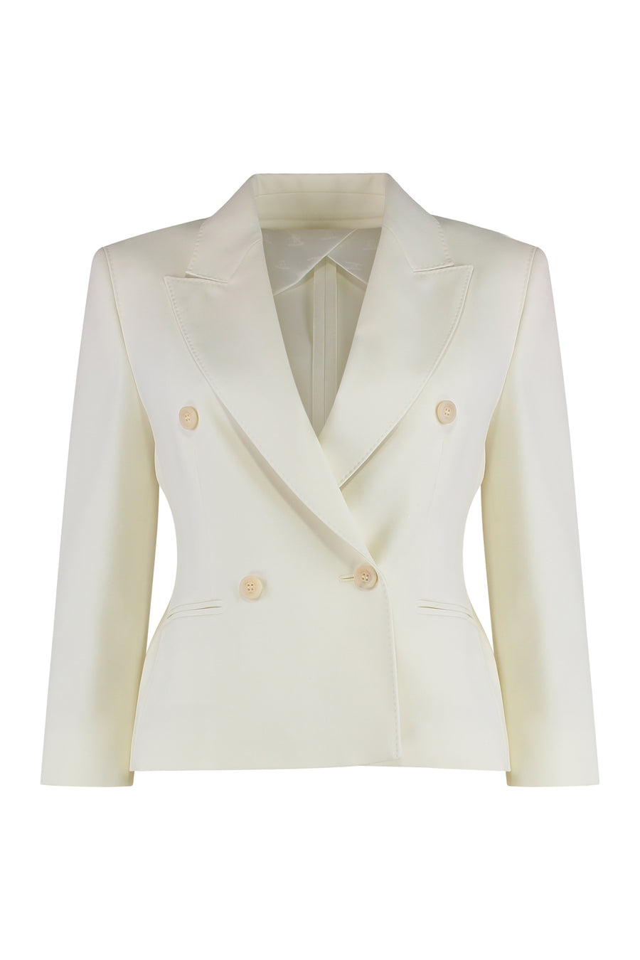 Blazer, Cropped Wool, Ivory White Virgin Wool Blazers