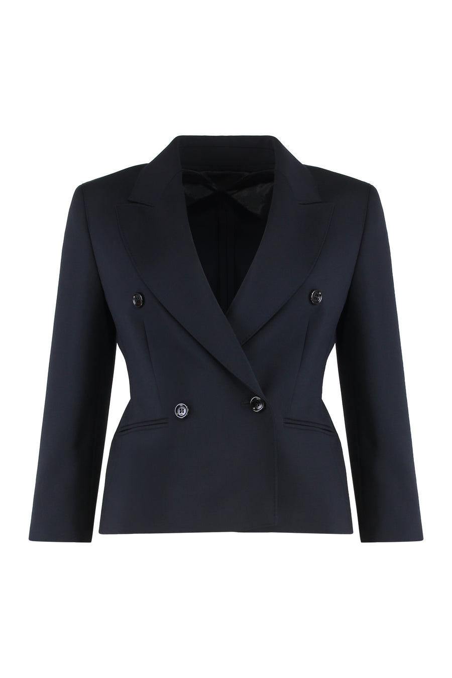 Crop Blazer Wool Fabric Blue Virgin Blazers
