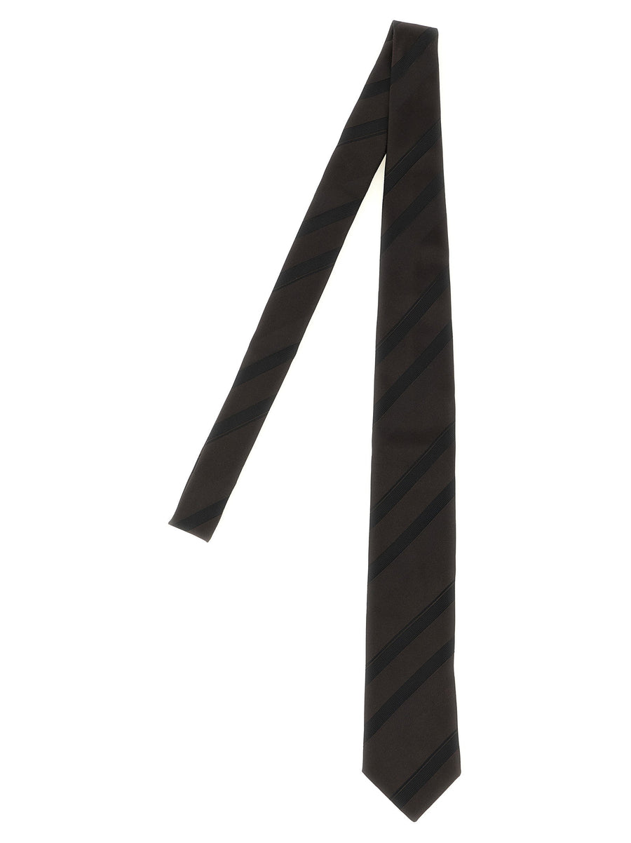 Brunello Cucinelli Regimental Silk Necktie — Brown