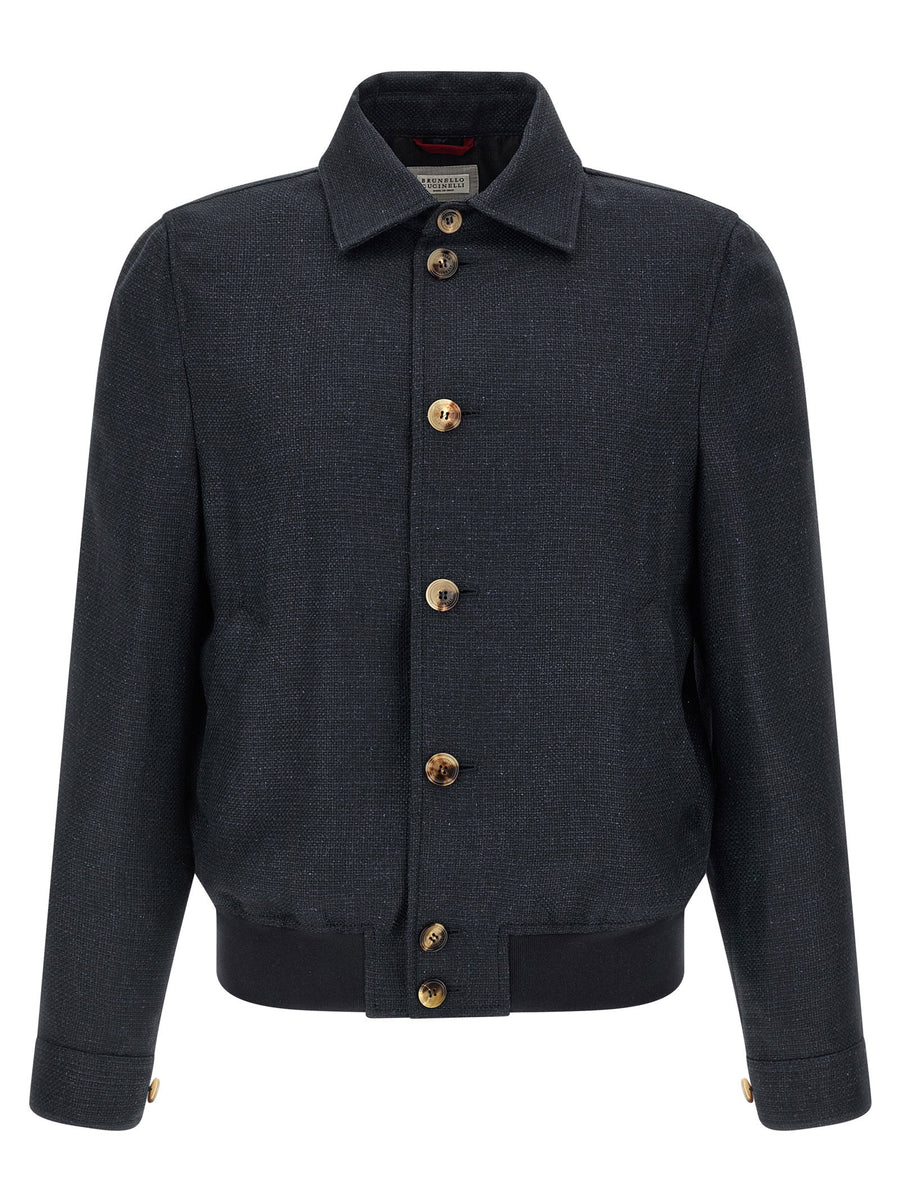 Brunello Cucinelli Linen and Silk Blend Jacket — Gray