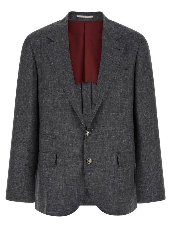 Brunello Cucinelli Flamed Wool Canvas Blazer — Gray
