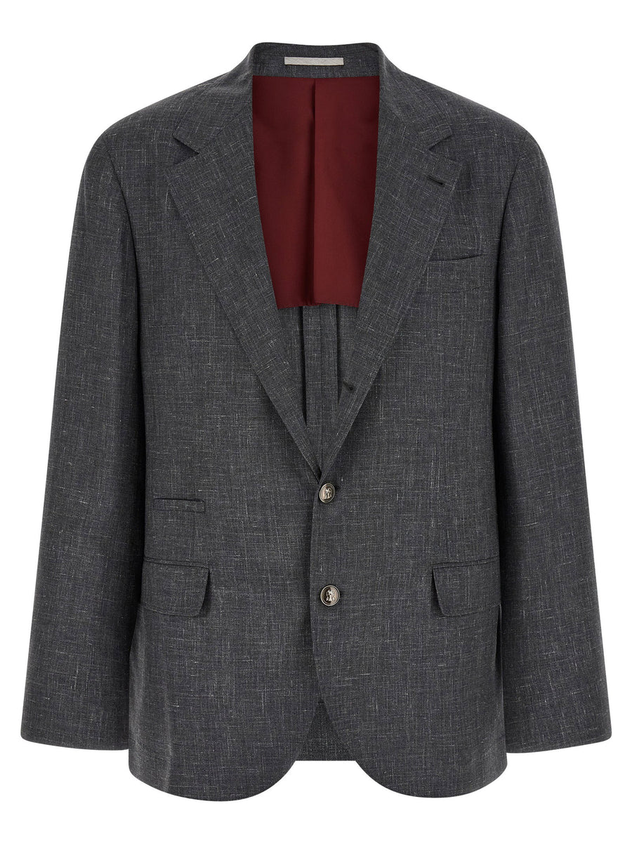 Brunello Cucinelli Flamed Wool Canvas Blazer — Gray