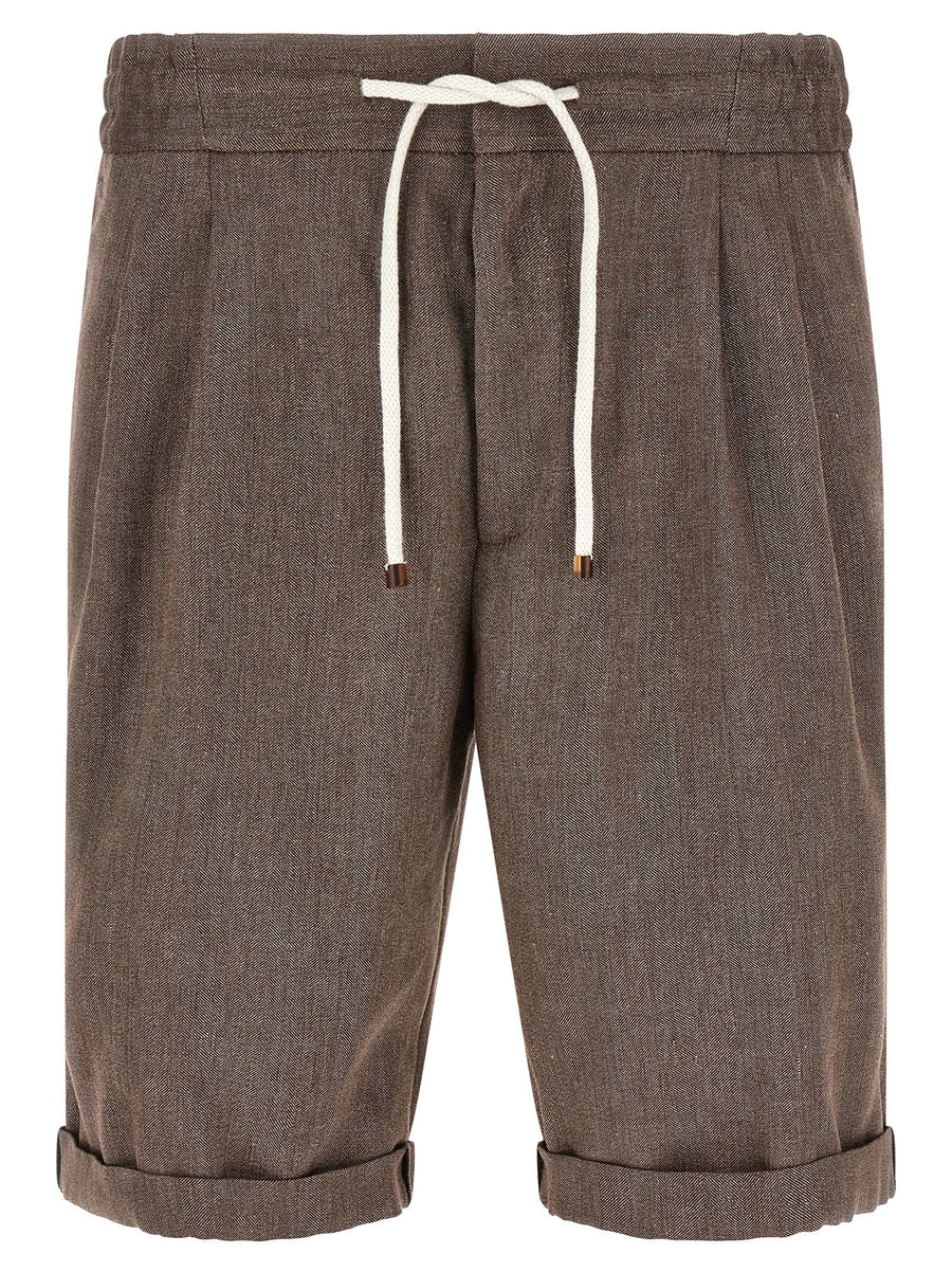 Brunello Cucinelli Linen and Virgin Wool Bermuda Shorts — brown