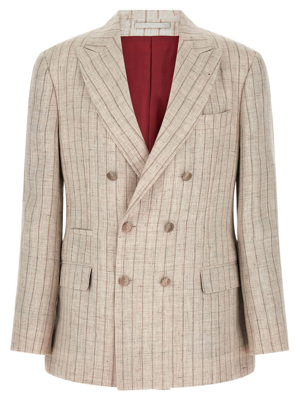 قميص مخطط Brunello Cucinelli كتان تويل بليزر — بيج