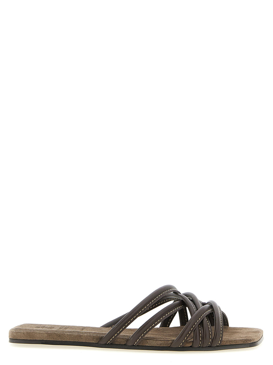 Brunello Cucinelli Strappy Leather Slides — Black