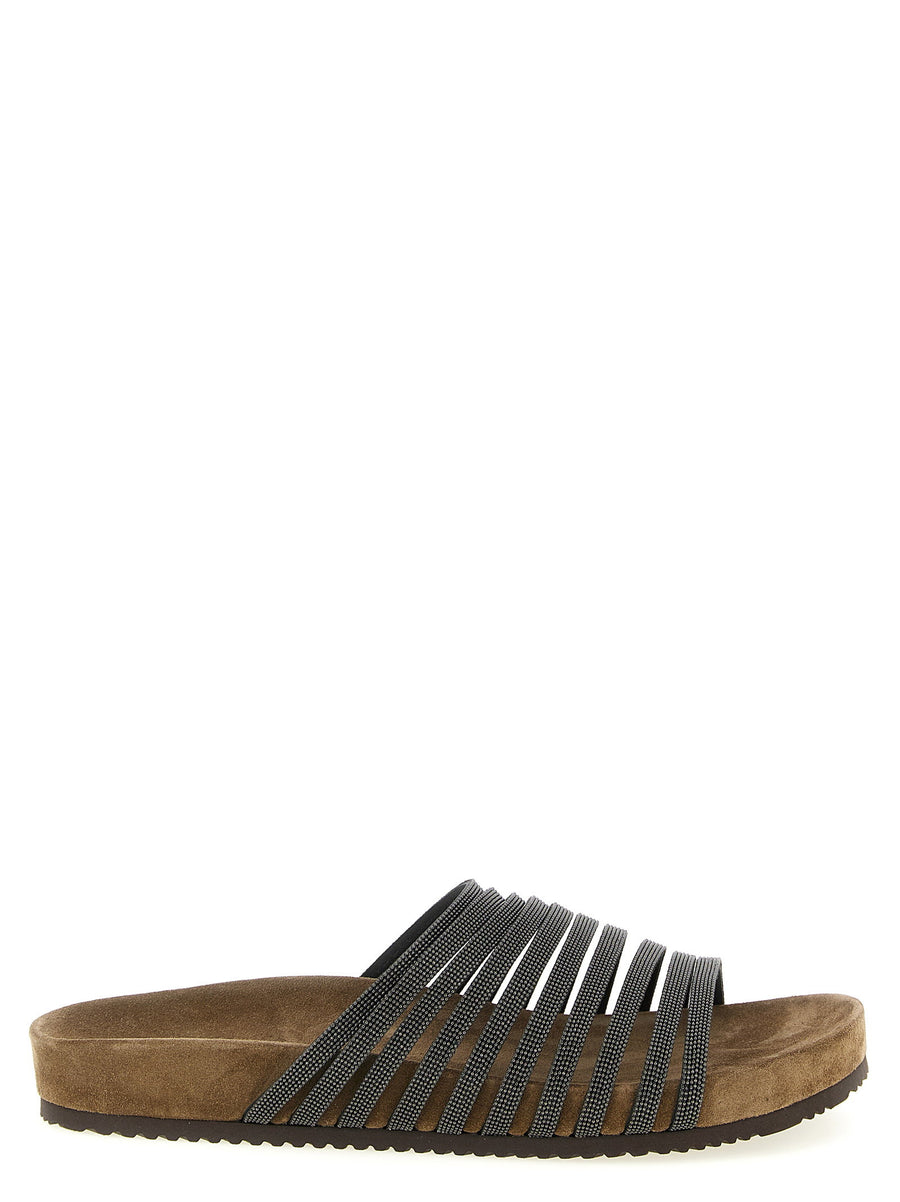 Brunello Cucinelli Precious Strap Slides — brown