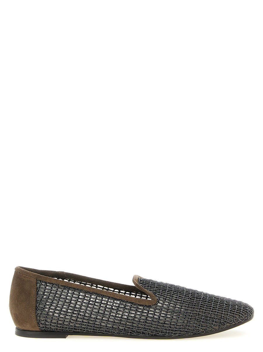 Brunello Cucinelli Embroidery Mesh Loafer — Brown