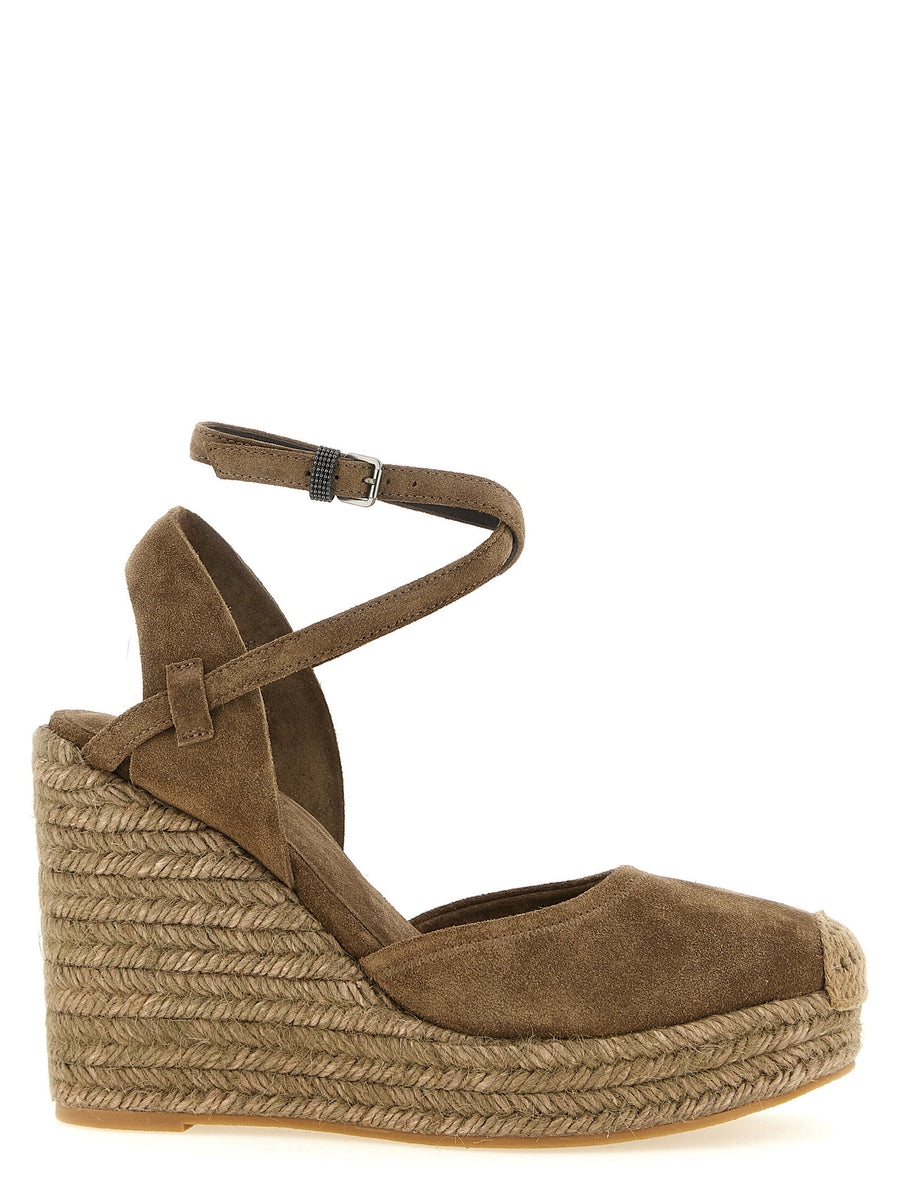Brunello Cucinelli Precious Loop Wedge Sandal — Taupe
