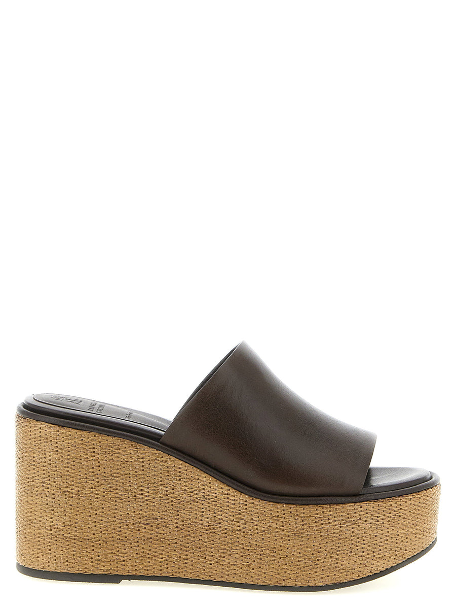 Brunello Cucinelli Leather and Raffia Wedge — Brown