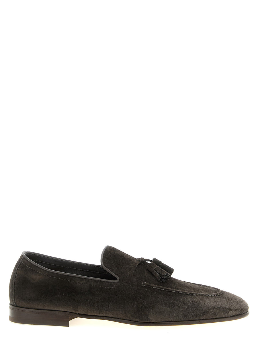 Brunello Cucinelli Suede Penny Loafer with Tassel Loafer — Charcoal
