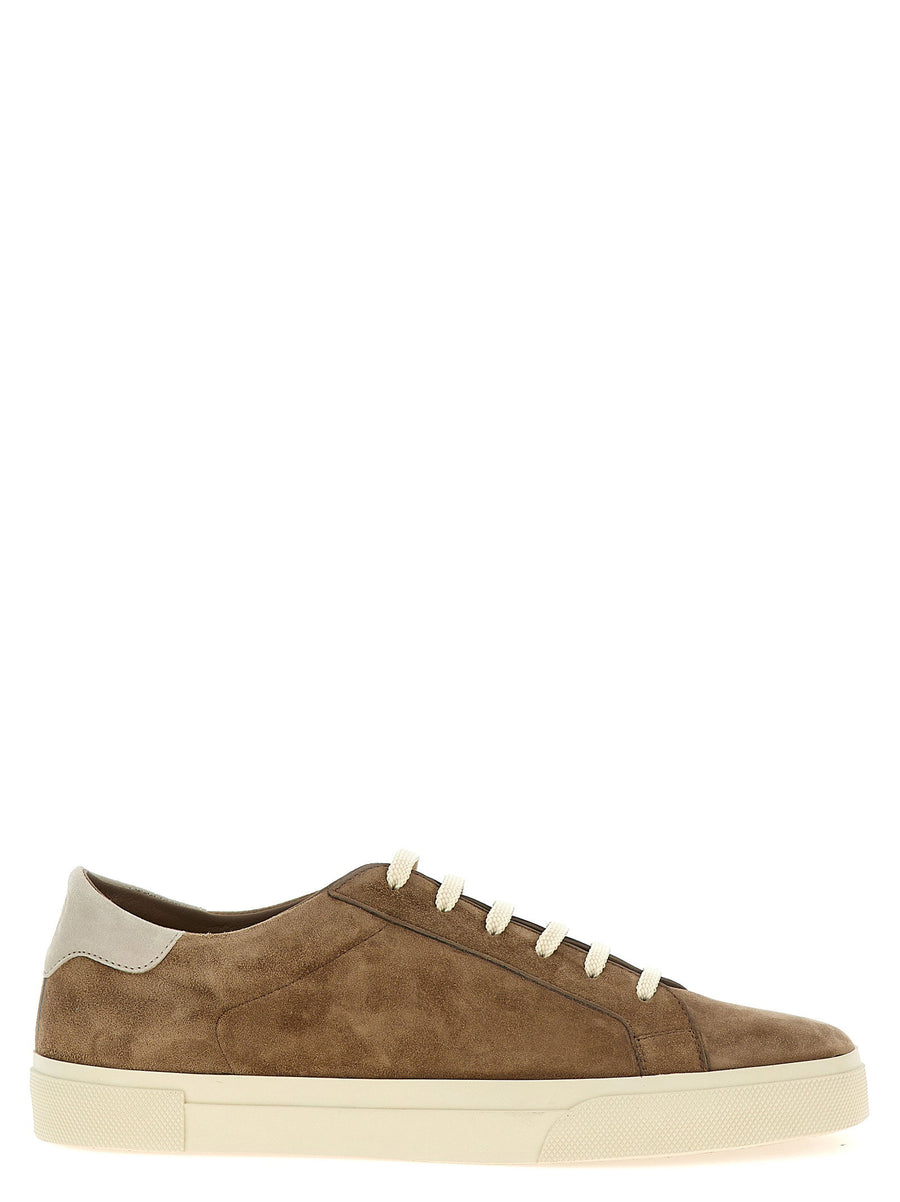 Brunello Cucinelli Suede Lace-Up Sneaker — Tan