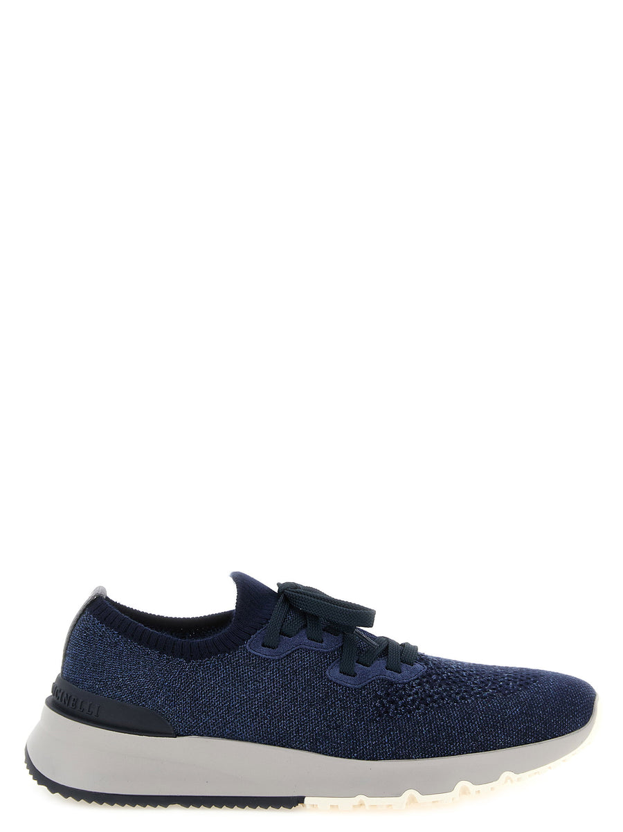 Brunello Cucinelli Cotton knit sneaker in navy