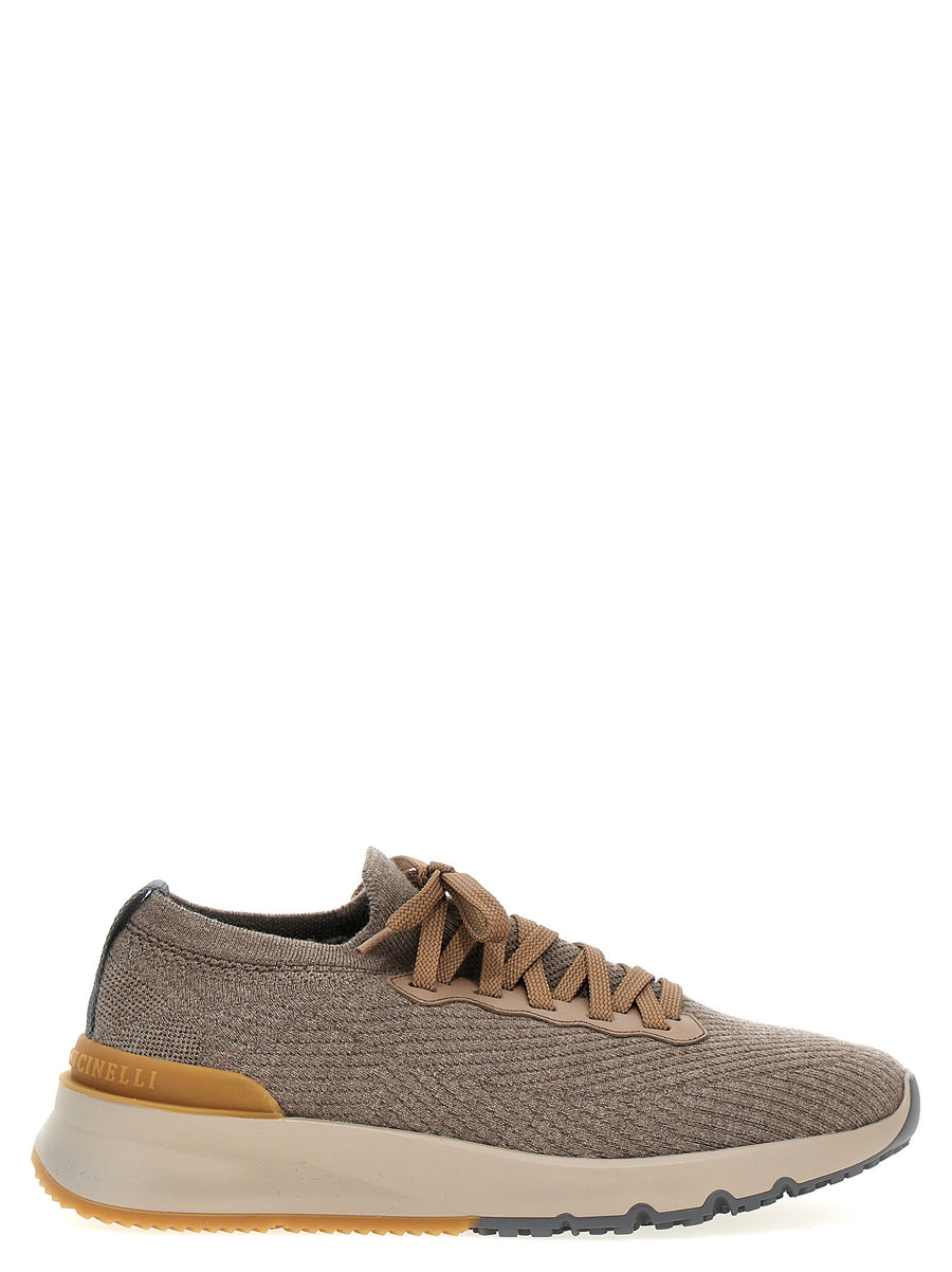 Brunello Cucinelli Stretch Knit Low Sneaker — Taupe