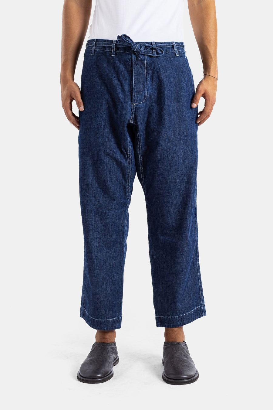 Casey Casey Raw indigo cotton denim trousers in blue
